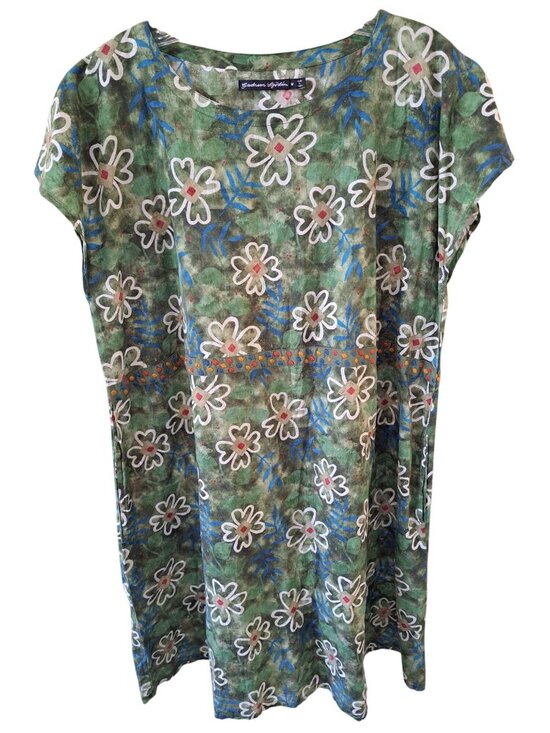 Gudrun Sjödén Dresses & Skirts - Gudrun Sjödén Organic Cotton Green Floral Tunic Dress Embroidered Size Medium